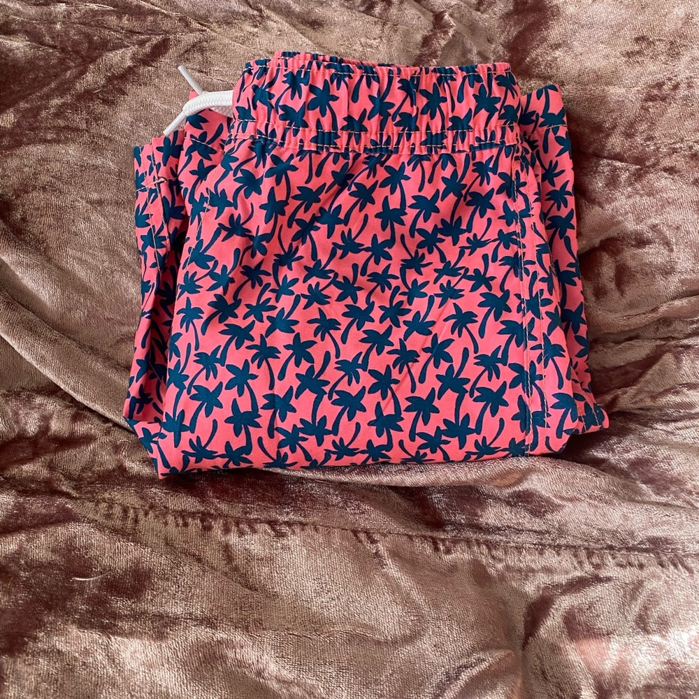 Lands' End kid's Pink and Blue Palm Tree Swim Shorts Size S